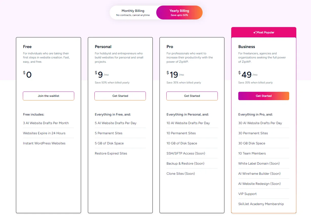 Pricing and Plans ZIPWP